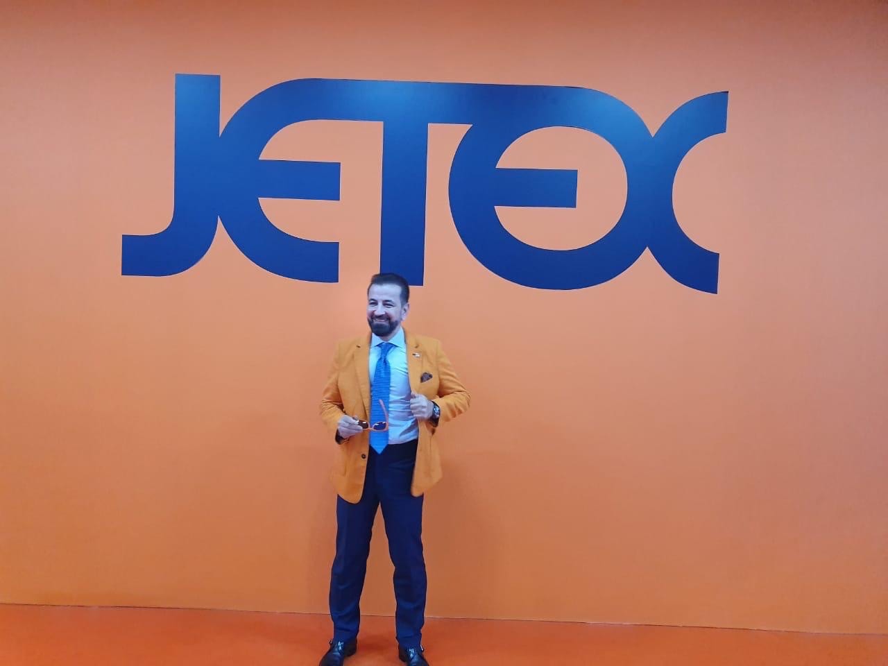 Adel Mardini in front of the Jetex logo in the company's early days